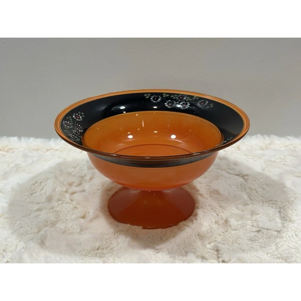 1920's Lancaster Glass Marguerite Pedistal Bowl Hand Painted Daisy Design